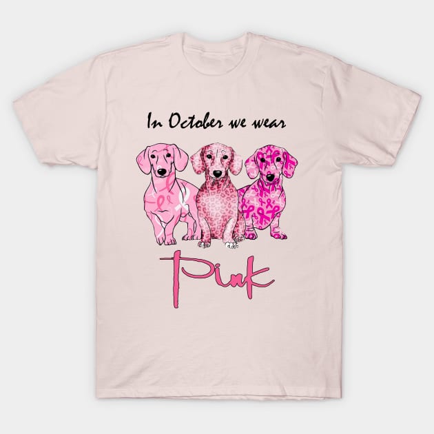 Labrador In October We Wear Pink Breast Cancer Awareness T-Shirt by trainerunderline
